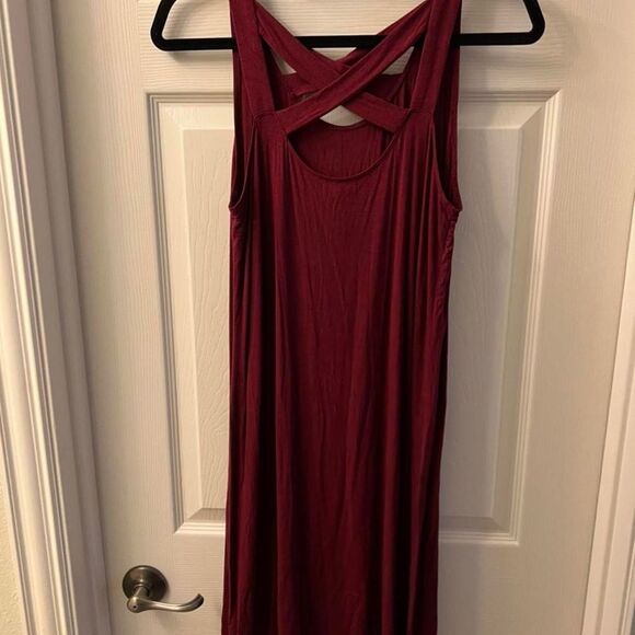 Maurices Summer Tank Dress Women's Burgundy Crisscross Strappy size Large - Picture 7 of 7
